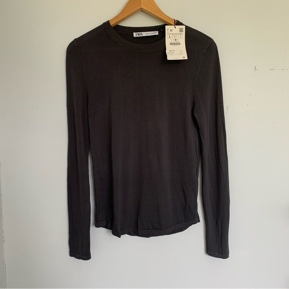 ZARA CHARCOAL LONG SLEEVED TOP NWT - Picture 2 of 8